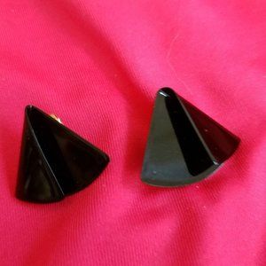 Vintage Clip On Earrings Fan Shaped Black